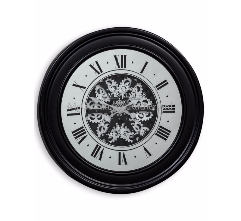 black & silver wall clock with moving cogs  £189