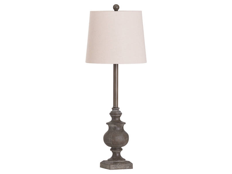 carved base lamp with linen shade £69.99