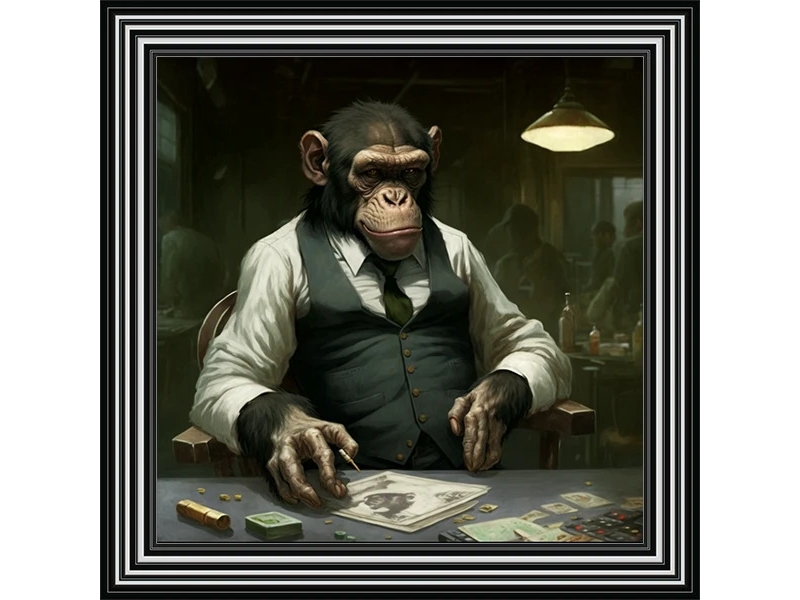 chimp playing poker framed wall art 