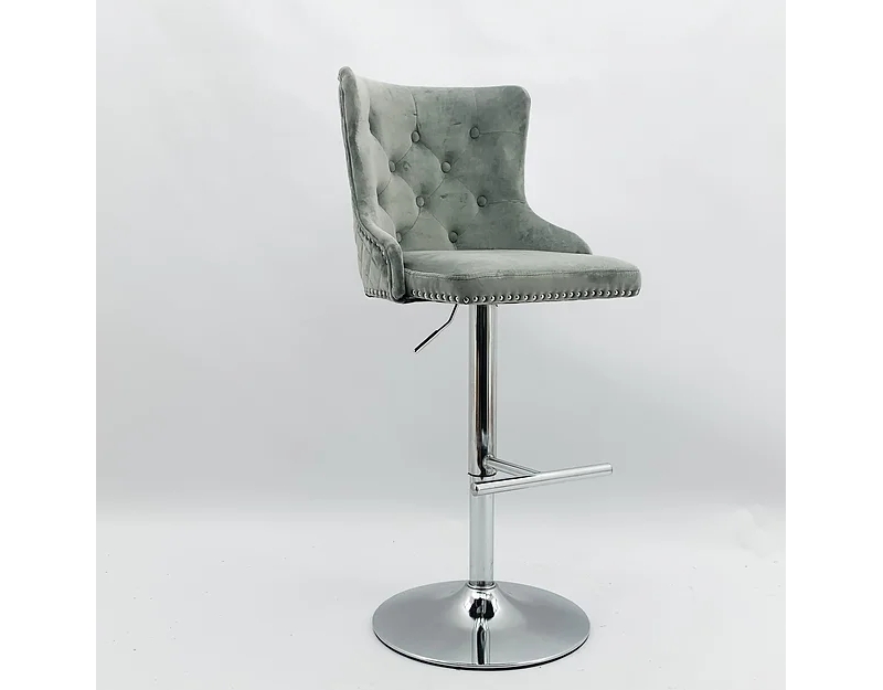 light grey velvet gas lift bar stool 110cm £219 now only £149