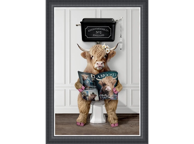 lady highland cow reading the news £129