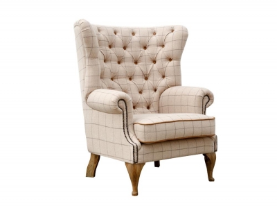 natural fabric wing chair