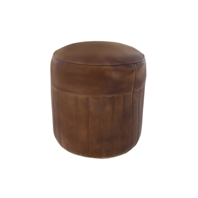 brown leather round pouf 