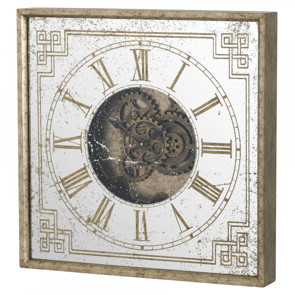 Square Mirrored Clock with Moving Cogs   £159