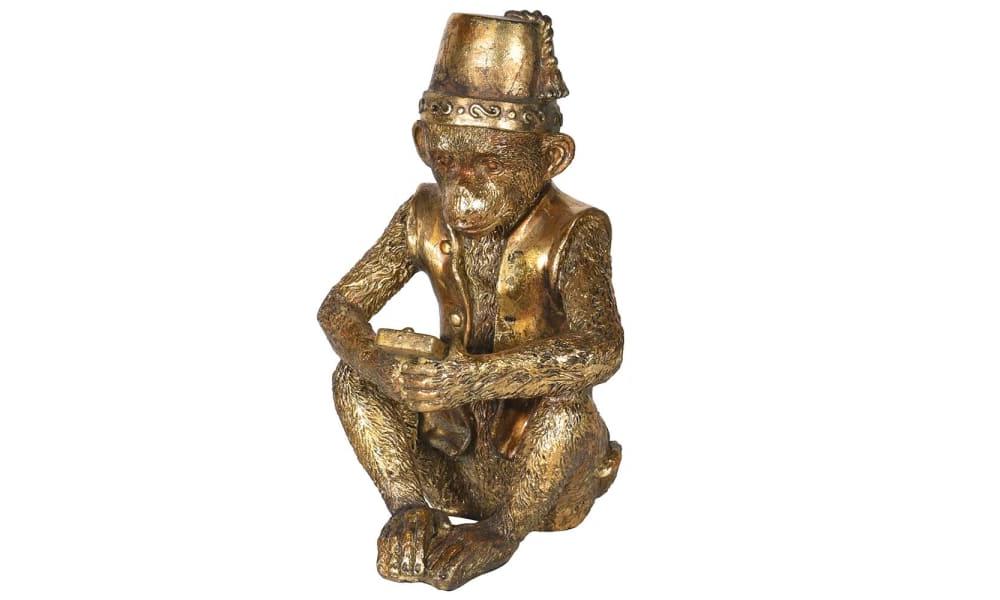 Gold Sitting Monkey in Fez Hat