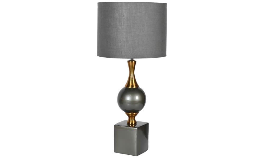 Grey Green & Gold  Ball Lamp With Grey Linen Cylinder Shade £89.99