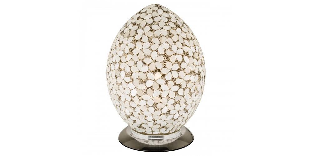 Mosaic Egg Lamp in Silver & White Flowers £59.99
