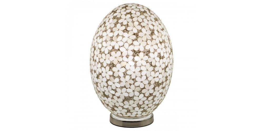 Large Mosaic Egg Lamp in Silver & White Flowers £119