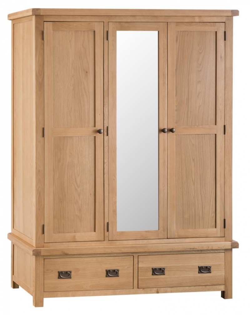 cottage oak 3 door wardrobe with mirror