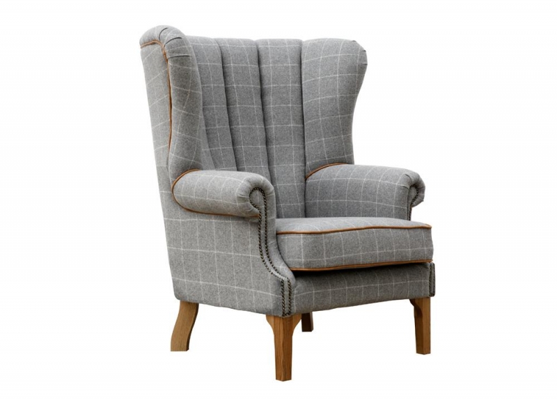 grey flute back wing chair