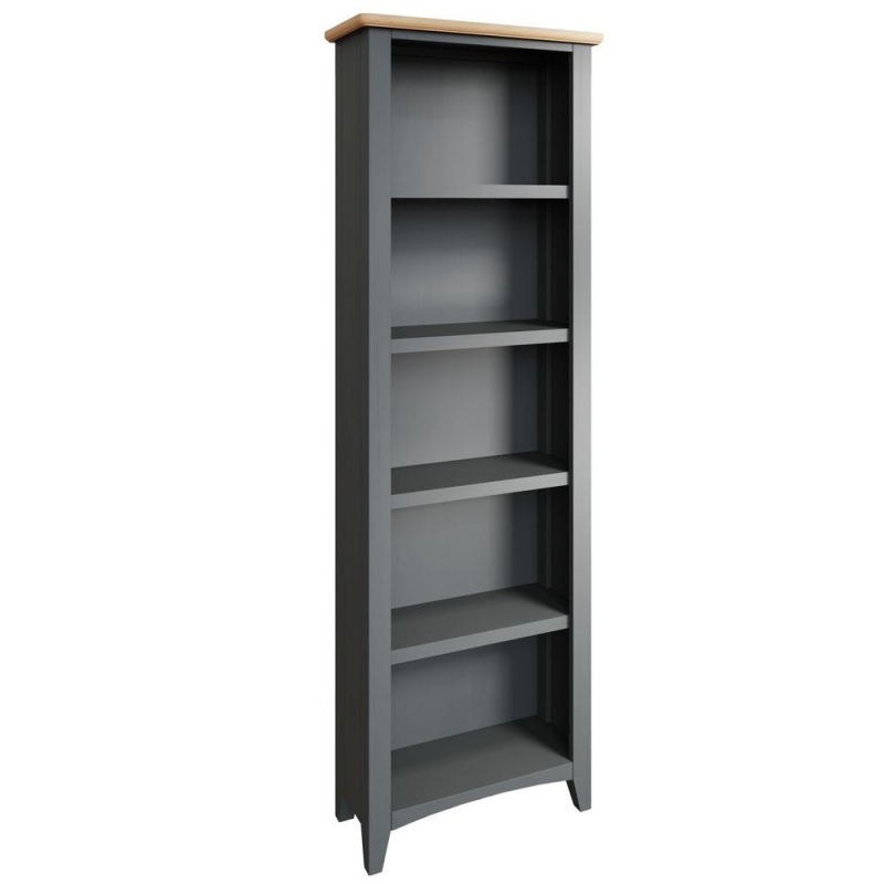dark grey painted slim bookcase