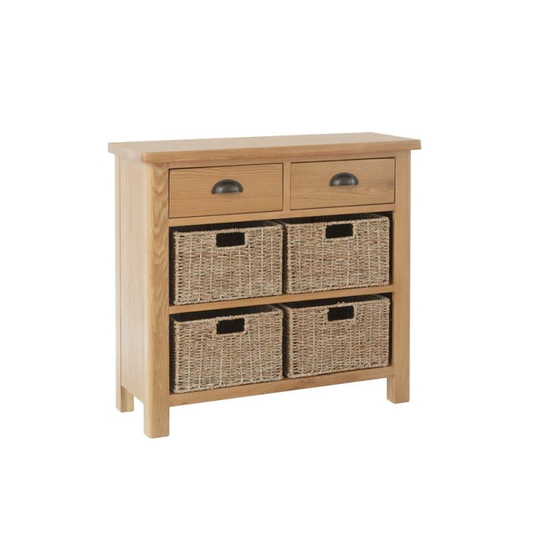 rustic oak 4 basket 2 drawer unit