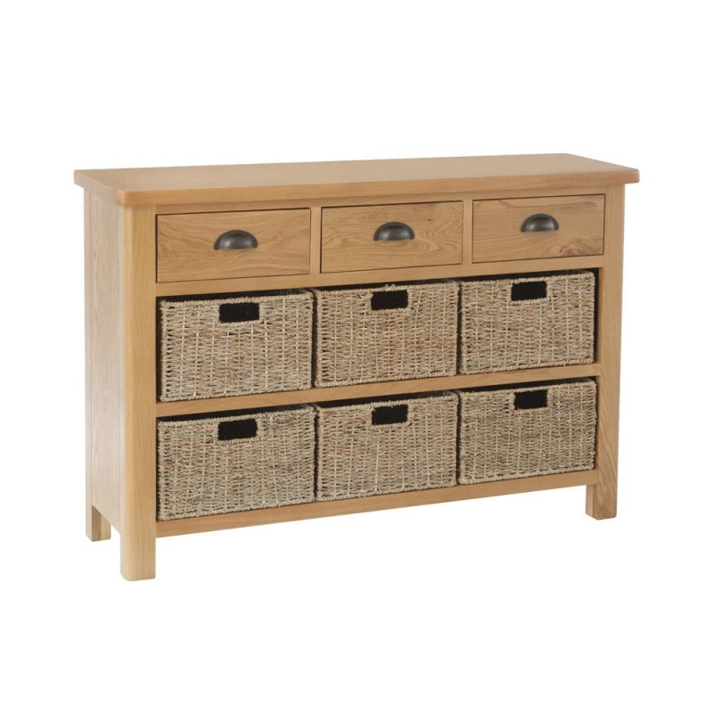 rustic oak 6 basket 3 drawer unit