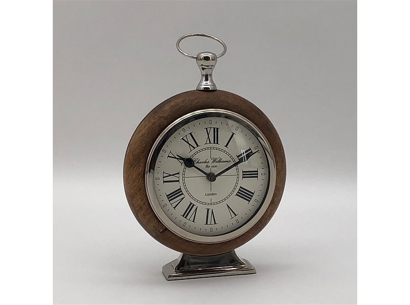 quality round wood & aluminium mantel clock 