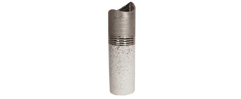 silver and white open neck vase