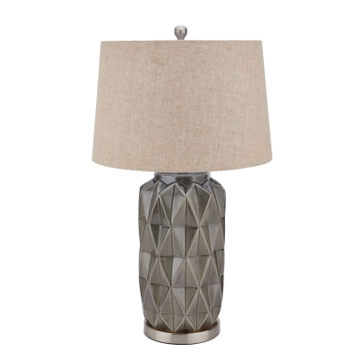 grey ceramic lamp with linen shade £139