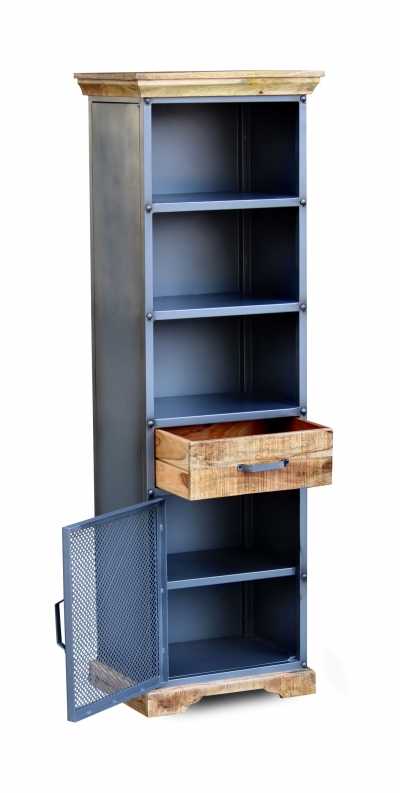 steel and solid mango bookcase