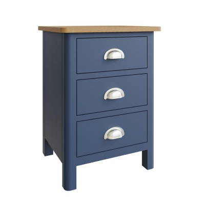 french navy painted 3 drawer bedside cabinet