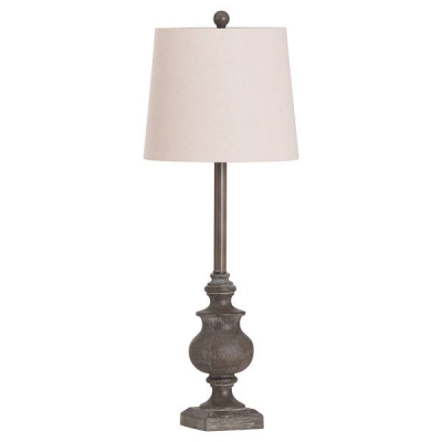 carved base lamp with linen shade £69.99