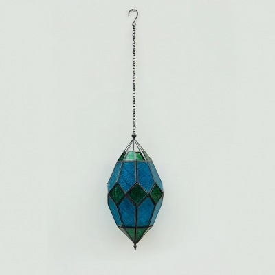green and turquoise hanging candle lantern £35