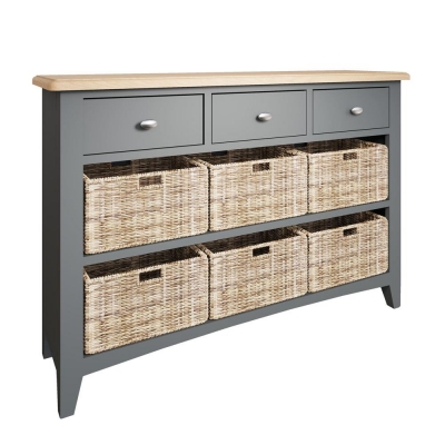 dark grey painted & seagrass 6 drawer unit 