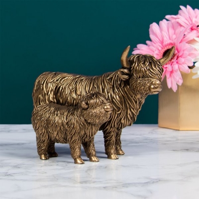 gold highland cow and calf £19.99