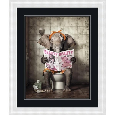 elephant reading the news framed wall art 