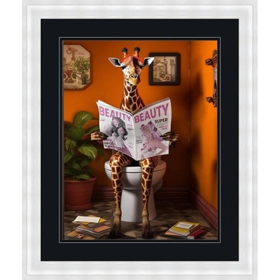 giraffe reading the news framed wall art