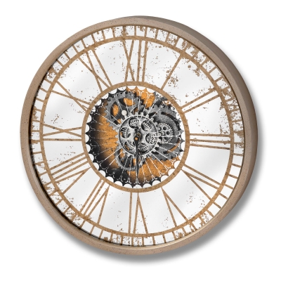 mirrored wall clock with moving cogs 60cm £129