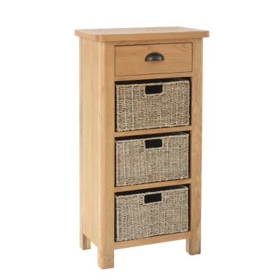 rustic oak 3 basket 1 drawer unit