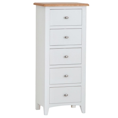 soft white 5 drawer narrow chest