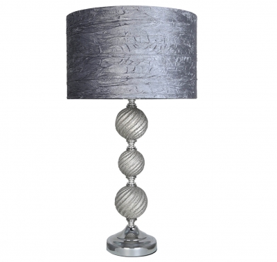 silver ball lamp with grey velvet shade £52.99
