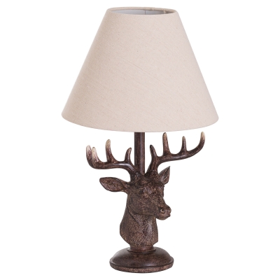 stag head lamp with linen shade
