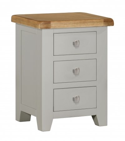 dove grey painted three drawer bedside table