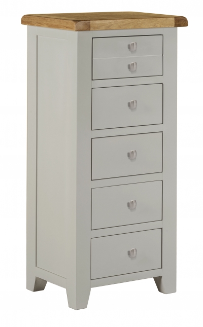 dove grey painted five drawer tall boy