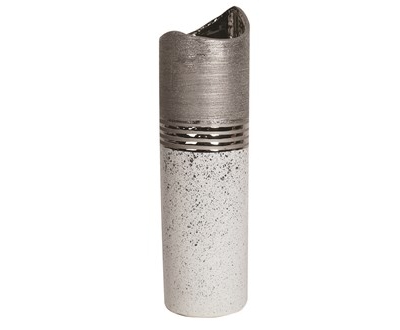 silver and white open neck vase